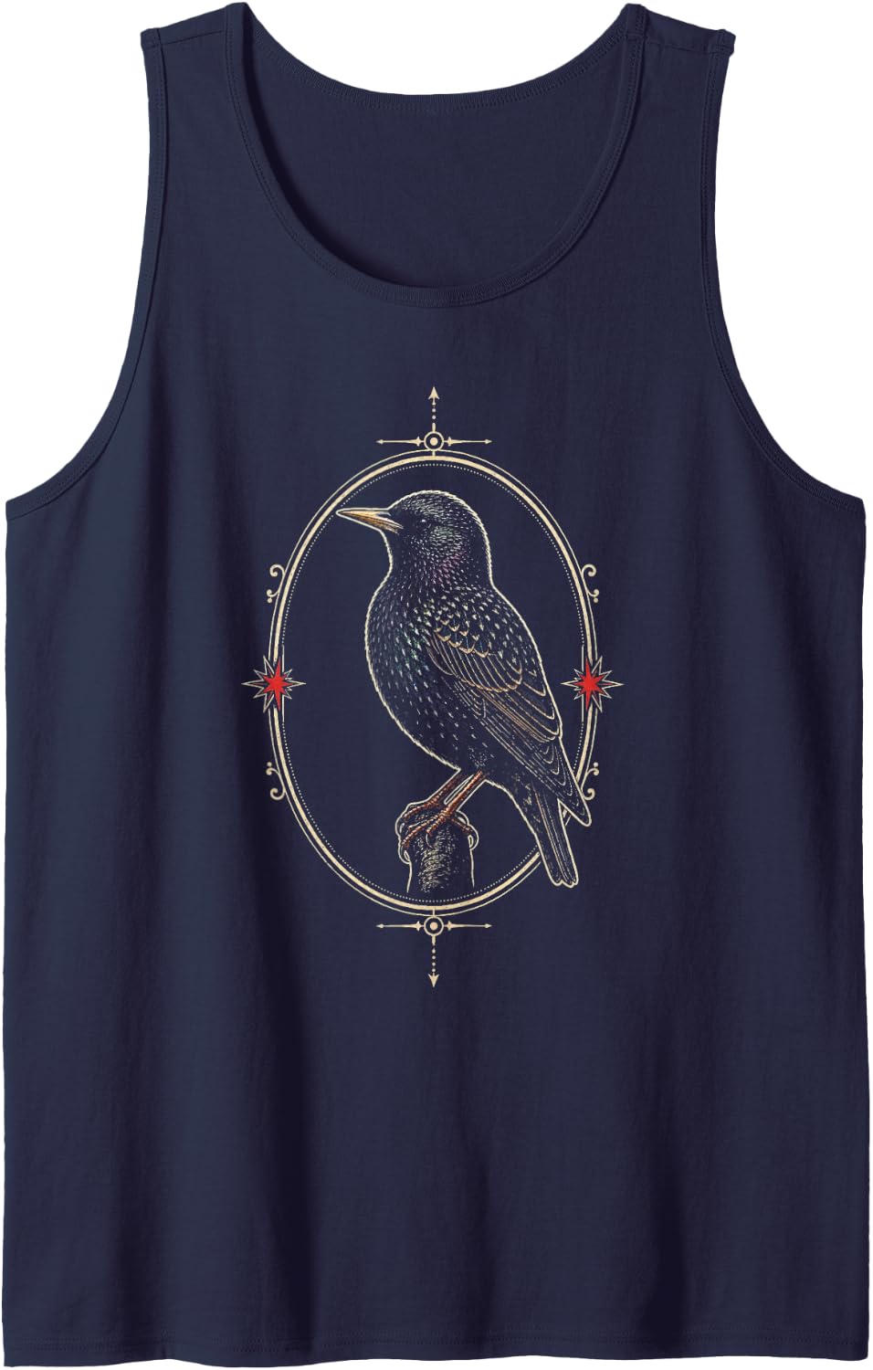 Bird Watching Starling Badge Vintage Art Gift Tank Top - Navy Blue