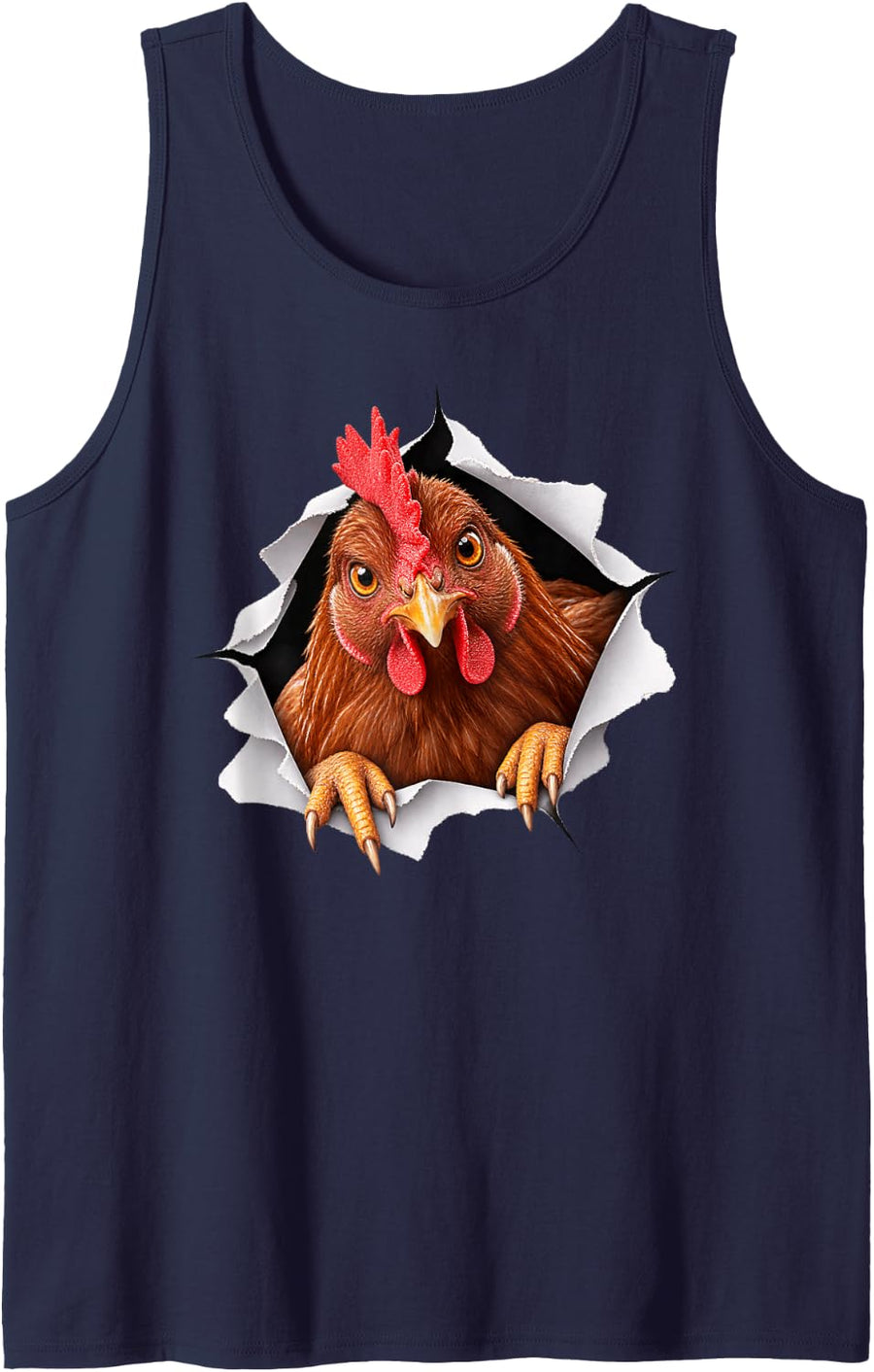 Funny Chicken Peeking Cute Zoo Animal Lover Sleeveless Tank Top - Navy Blue