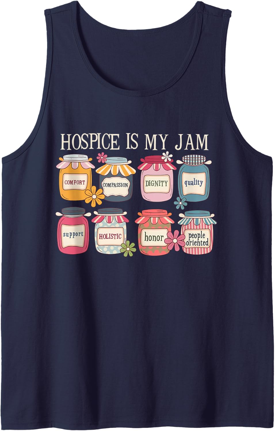 Groovy Floral Hospice is My Jam Hospice Nurses Social Worker Sleeveless Tank Top - Navy Blue