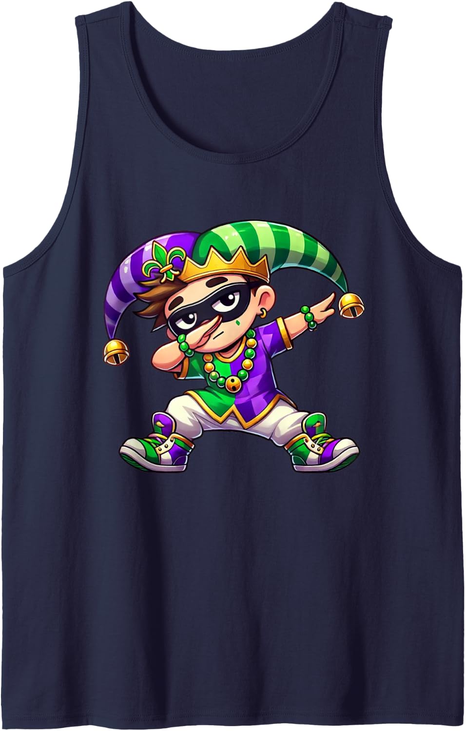 Mardi Gras Boys Dabbing Funny Outfit Jester Hat Kids Boys Sleeveless Tank Top - Navy Blue