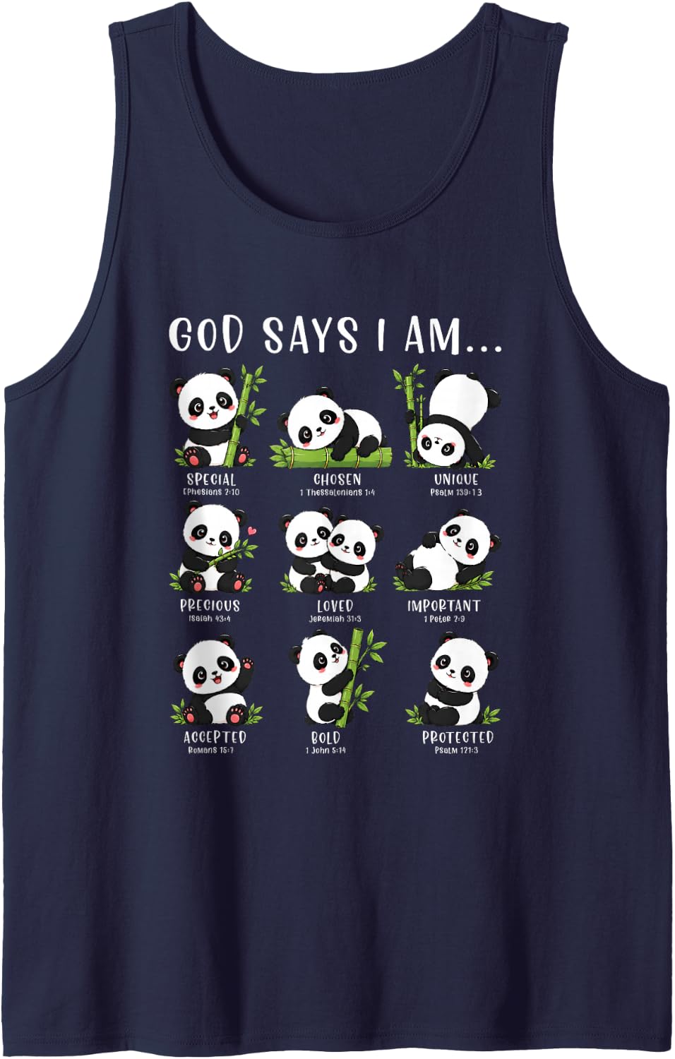 God Says Im Special Chosen Loved Christian Panda Bible Faith Sleeveless Tank Top - Navy Blue