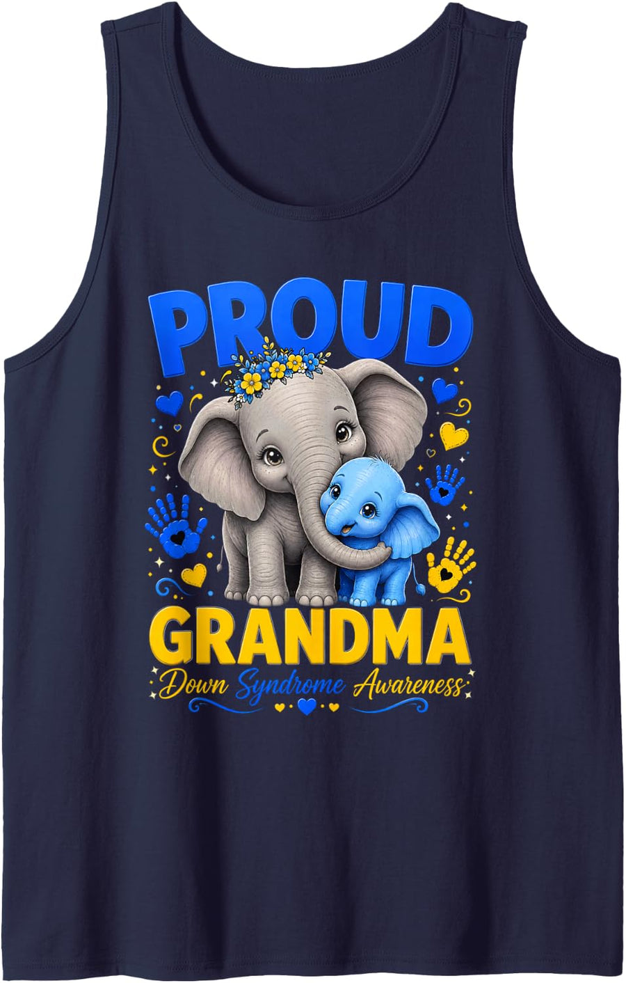 Elephant Proud Grandma Down Syndrome Awareness Month Sleeveless Tank Top - Navy Blue