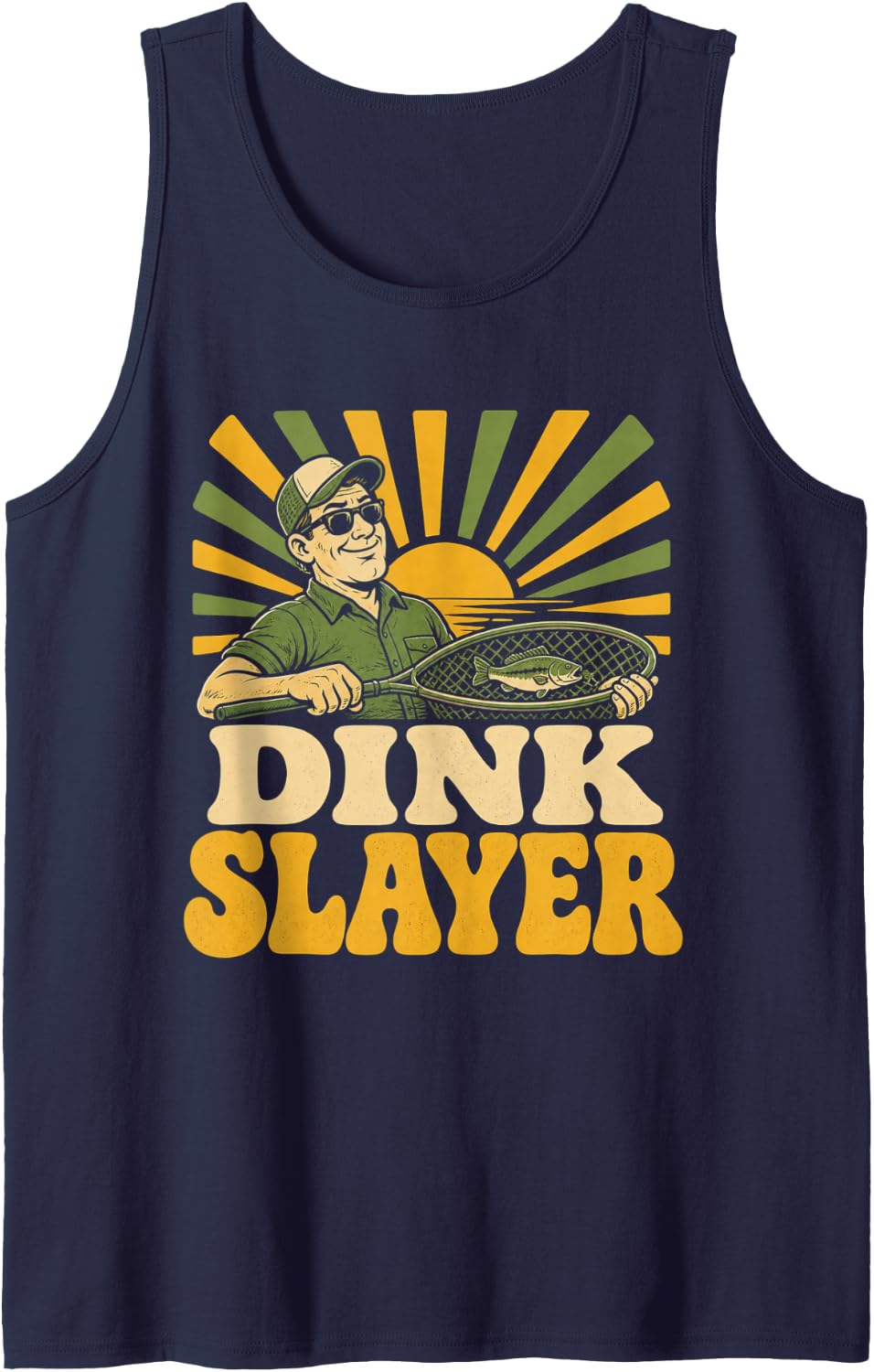 Dink Slayer Funny Fishing Men Bass Angler Gift Sleeveless Tank Top - Navy Blue