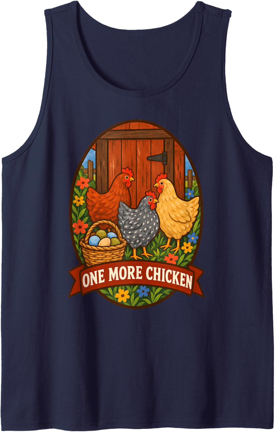 One More Chicken Funny Hens Farm Eggs Chicken Lover Women Sleeveless Tank Top - Navy Blue