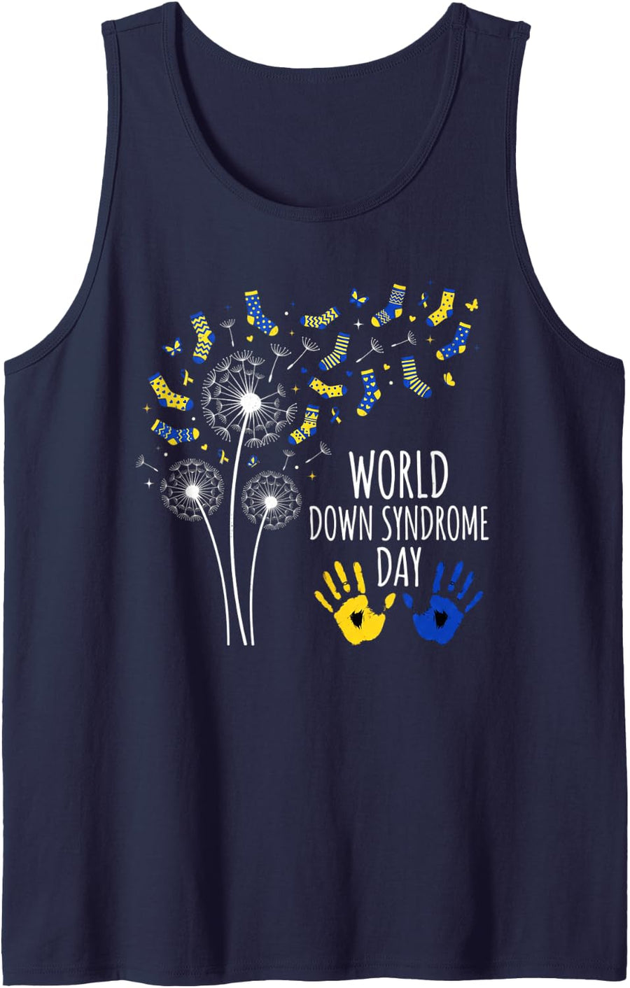 Dandelion Socks World Down Syndrome Day Awareness Month Sleeveless Tank Top - Navy Blue