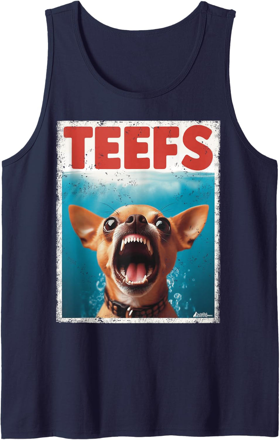 Funny Chihuahua Teefs Top, Teeth Chi Jowls Paws Dog Mom Dad Tank Top - Navy Blue