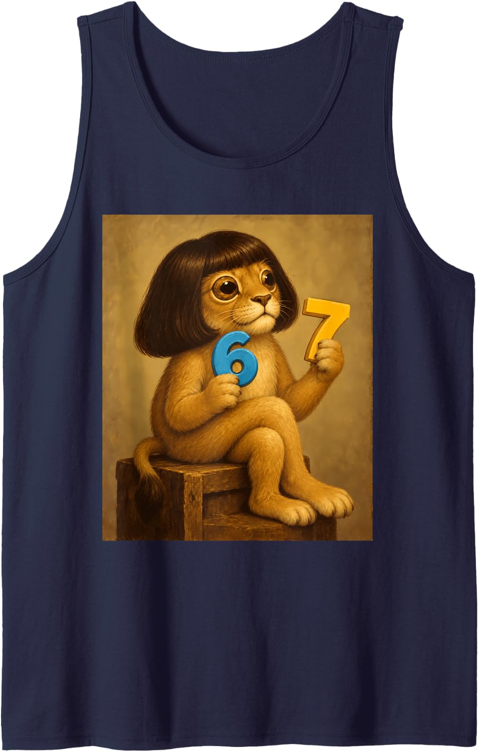 Lion with Bob Haircut Funny Gen Z Kids Meme Brainrot Sleeveless Tank Top - Navy Blue