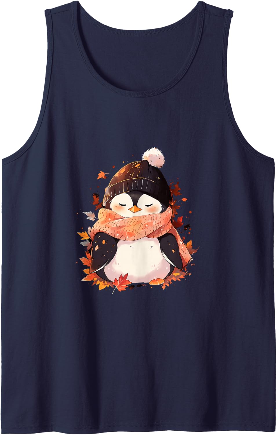 Penguin Autumn Autumn Leaves Thanksgiving Sleeveless Tank Top - Navy Blue