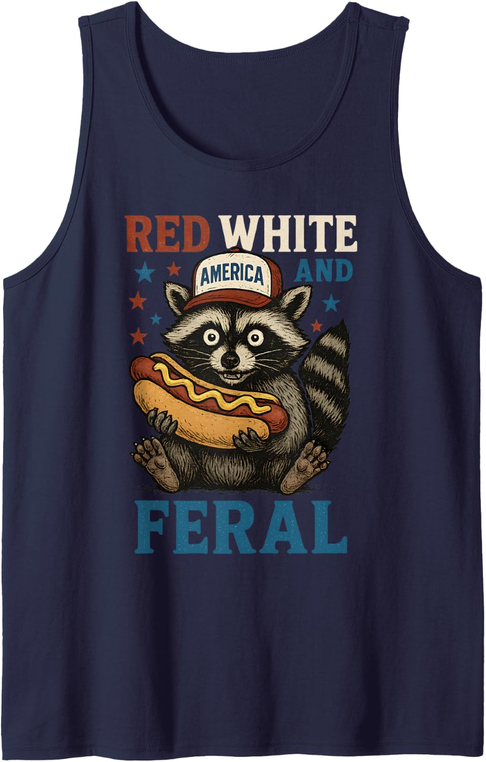 Red White And Feral Tank Top - Navy Blue
