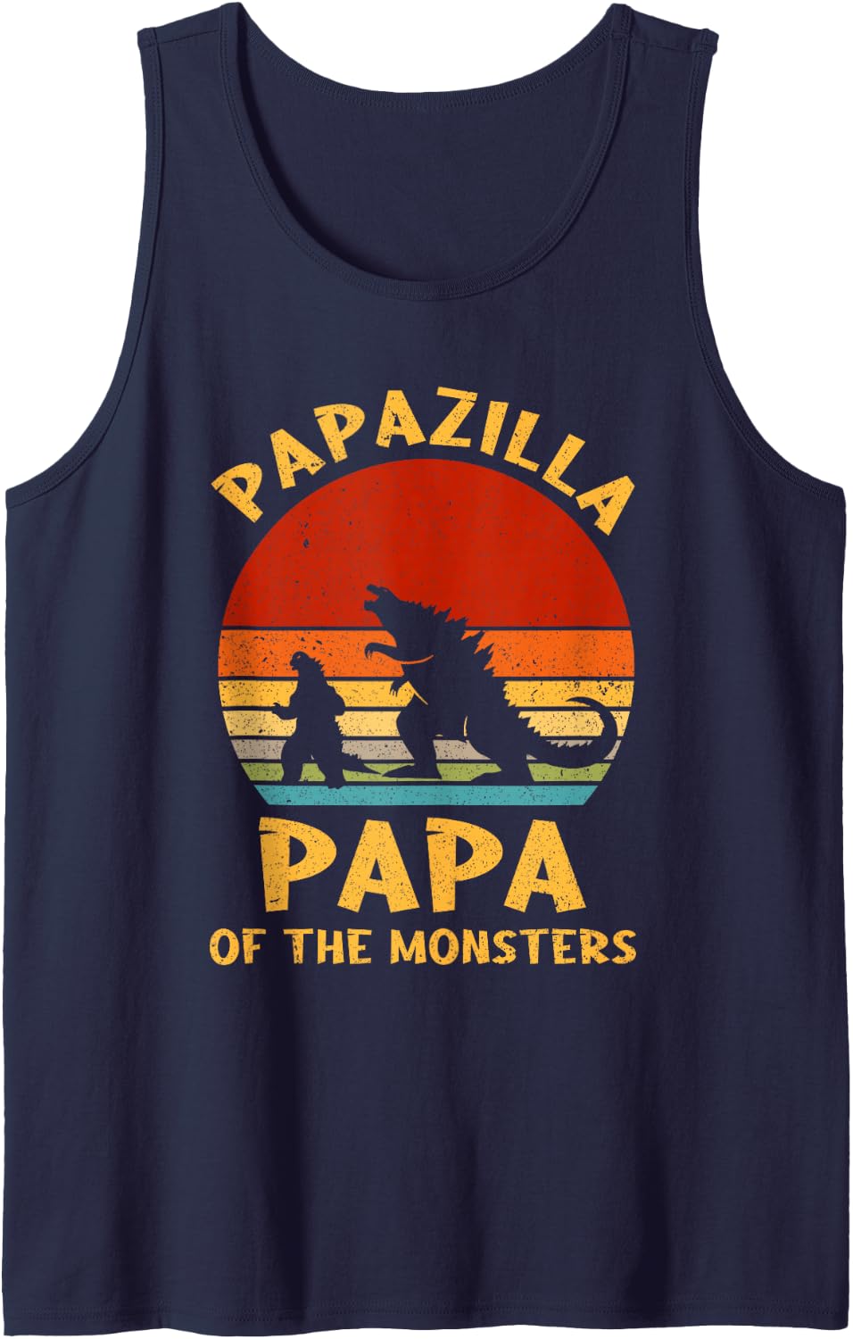 Funny Dad Papazilla Papa Of Monsters Halloween Fathers Day Tank Top - Navy Blue