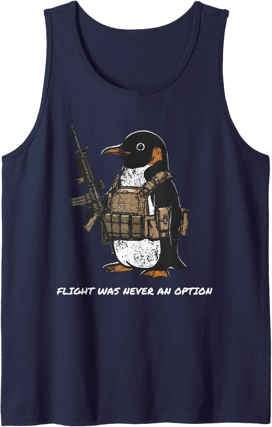 Flight was Never an Option Funny Penguin with Knife Sleeveless Tank Top - Navy Blue