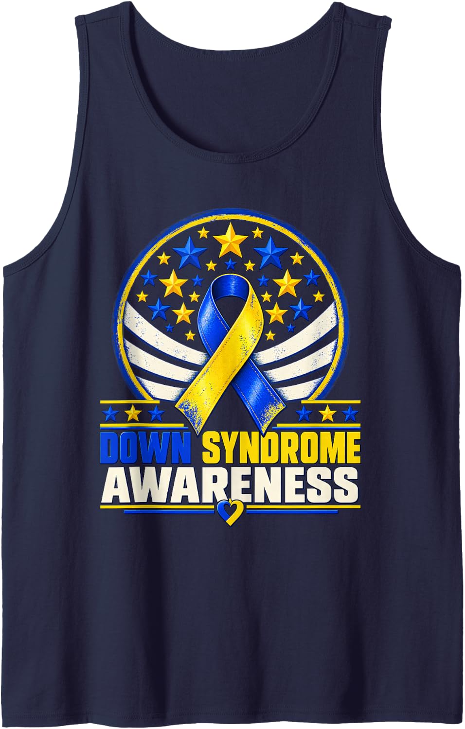 Down Syndrome Awareness Ribbon Wings Blue Yellow Stars Art Sleeveless Tank Top - Navy Blue