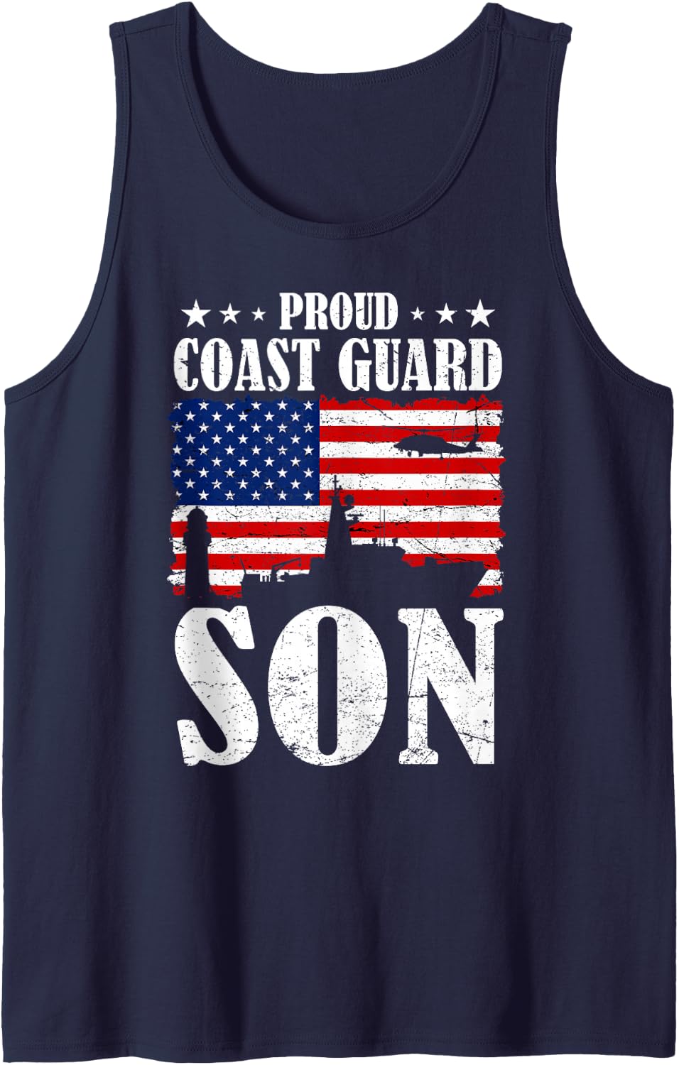 Mens Proud Coast Guard Son Flag USA Coastie Family Matching Tank Top - Navy Blue