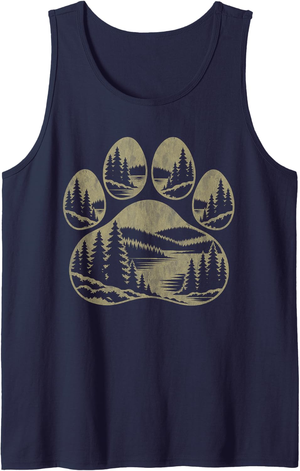 Men's Cute Wildlife Paw Print Forest Nature Mountains Cool Outdoor Sleeveless Tank Top - Navy Blue