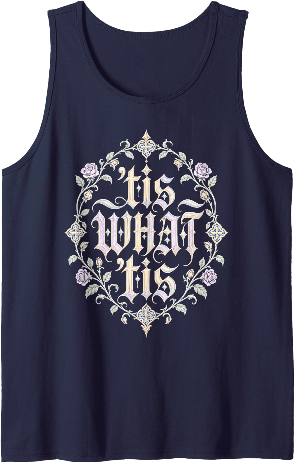 Gothic Floral Tis What Tis Quote for Goth Lovers Sleeveless Tank Top - Navy Blue
