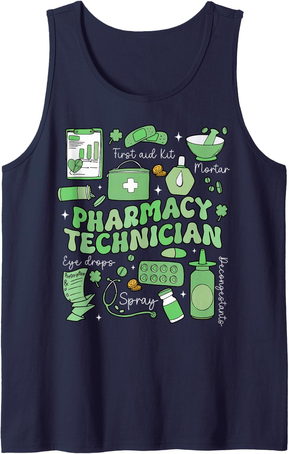 Pharmacy Technician St Patrick's Day Pharmacist Tech Sleeveless Tank Top - Navy Blue