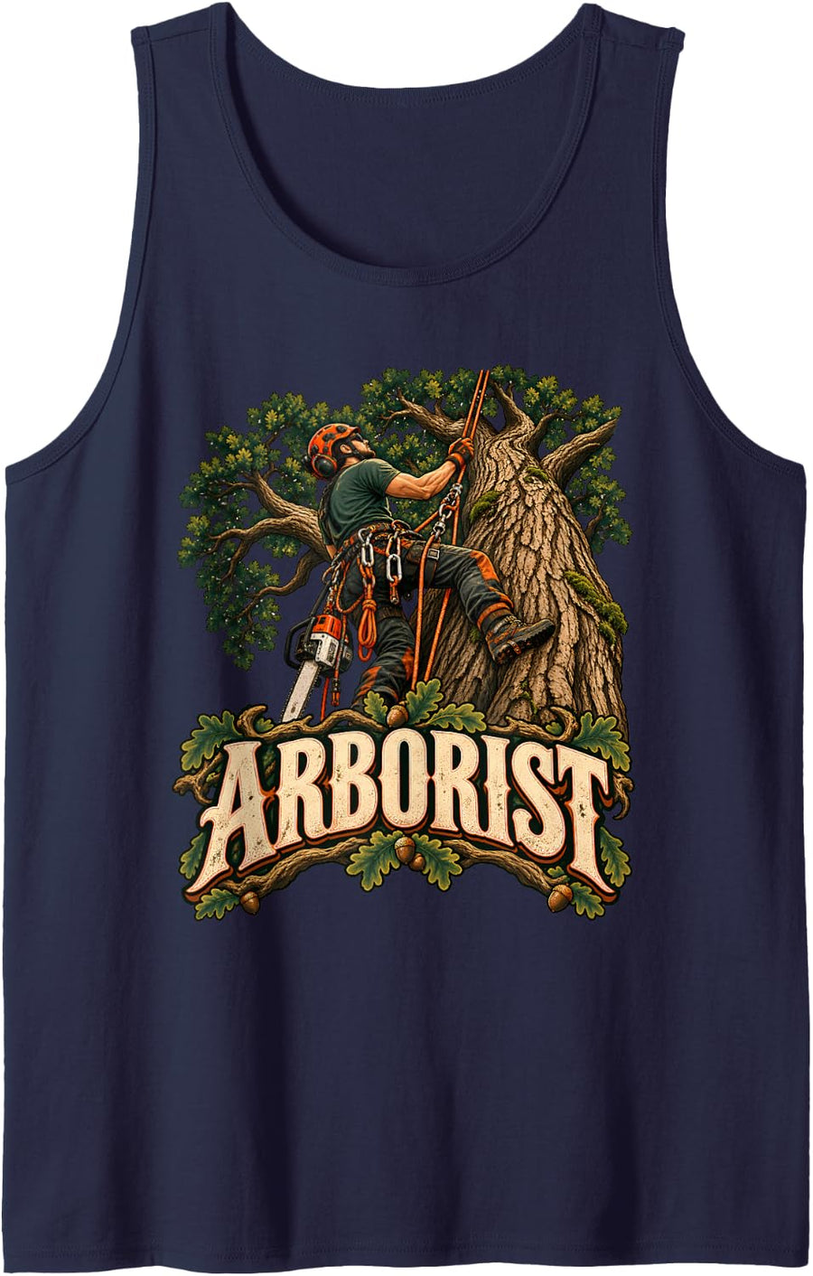 Arborist Professional Tree Climber Oak Tree Climbing Sleeveless Tank Top - Navy Blue