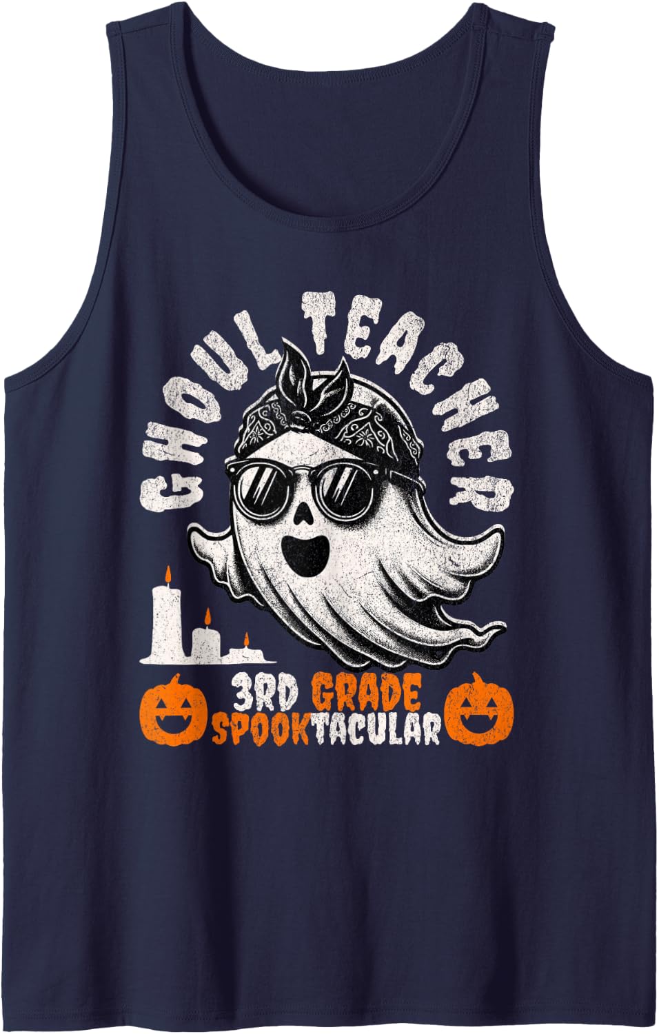 Ghoul Teacher 3rd Grade Spooktacular - Retro Ghost Halloween Tank Top - Navy Blue
