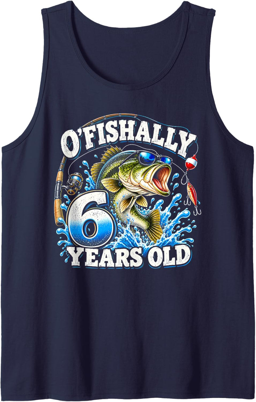O’Fishally 6 Years Old Fishing Fish Fisherman Birthday Bass Sleeveless Tank Top - Navy Blue