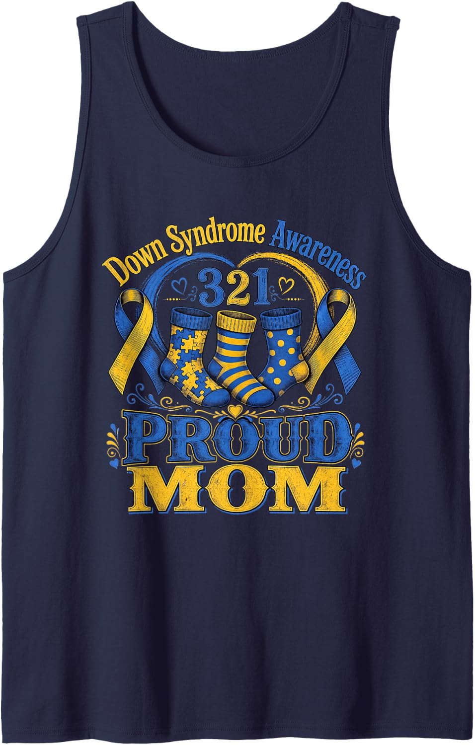 Proud Mom Down Syndrome Awareness Sleeveless Tank Top - Navy Blue