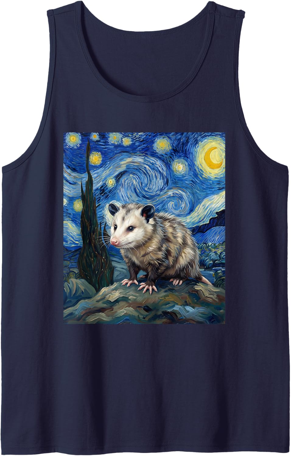 Opossum Possum Van Gogh Starry Night Sleeveless Tank Top - Navy Blue