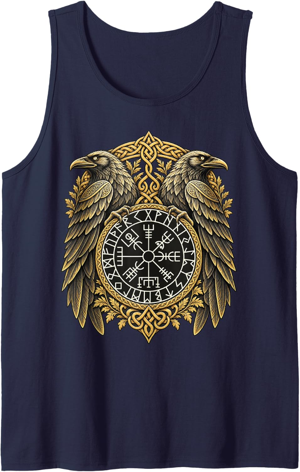 Odin Ravens Vegvisir Nordic Knotwork Viking Norse Compass Sleeveless Tank Top - Navy Blue