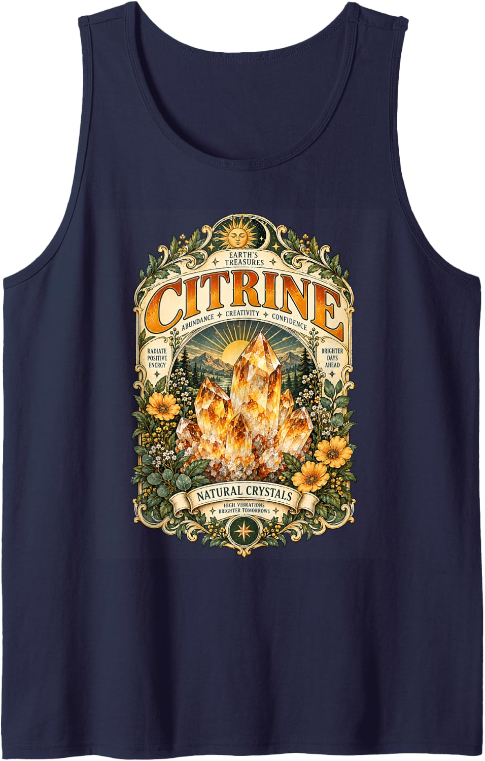 Citrine Graphic Vintage Gemstone Crystal Sleeveless Tank Top - Navy Blue
