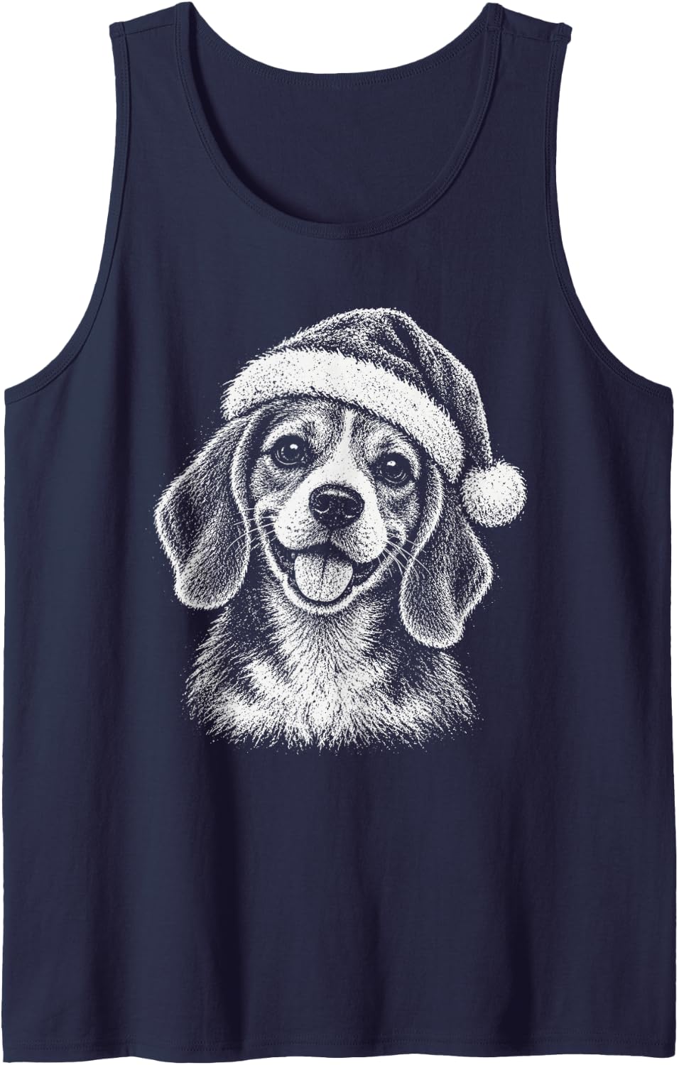 Happy Beagle Dog Santa Hat Christmas Puppy Sleeveless Tank Top - Navy Blue