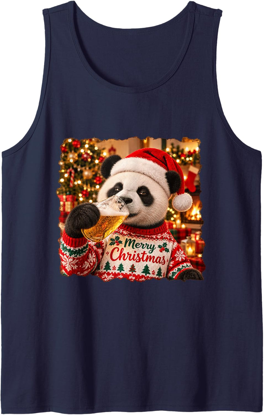 Merry Christmas Panda Lovers Funny Holiday Party Sleeveless Tank Top - Navy Blue