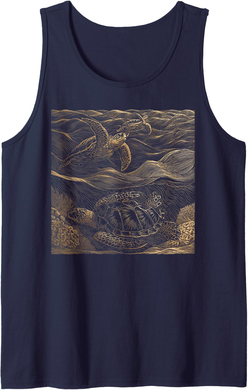 Sea Turtle Hawaiian Tribal Ocean Marine Life Tortoise Tank Top - Navy Blue