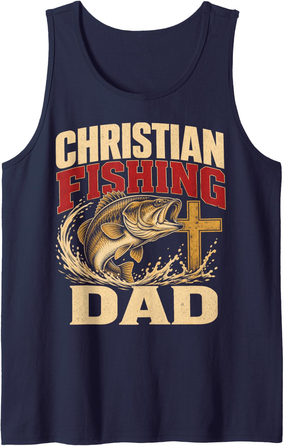 Men's Christian Fishing Dad Bass Angler Sleeveless Tank Top - Navy Blue