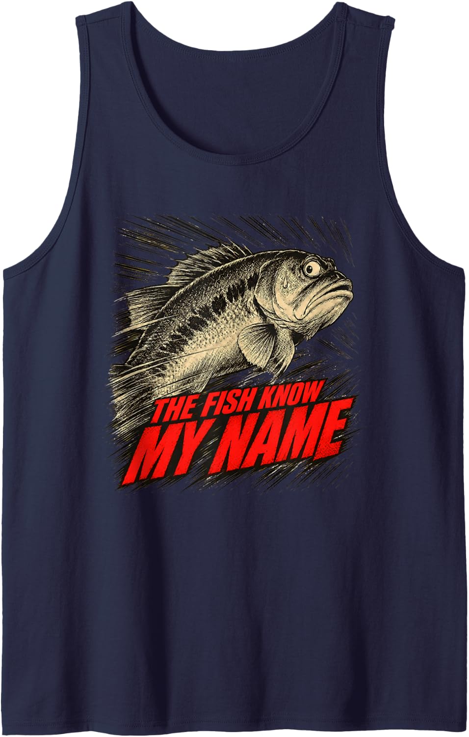 Fish Fear Me Funny Fishing Humor Men Bass Angler Fisherman Sleeveless Tank Top - Navy Blue