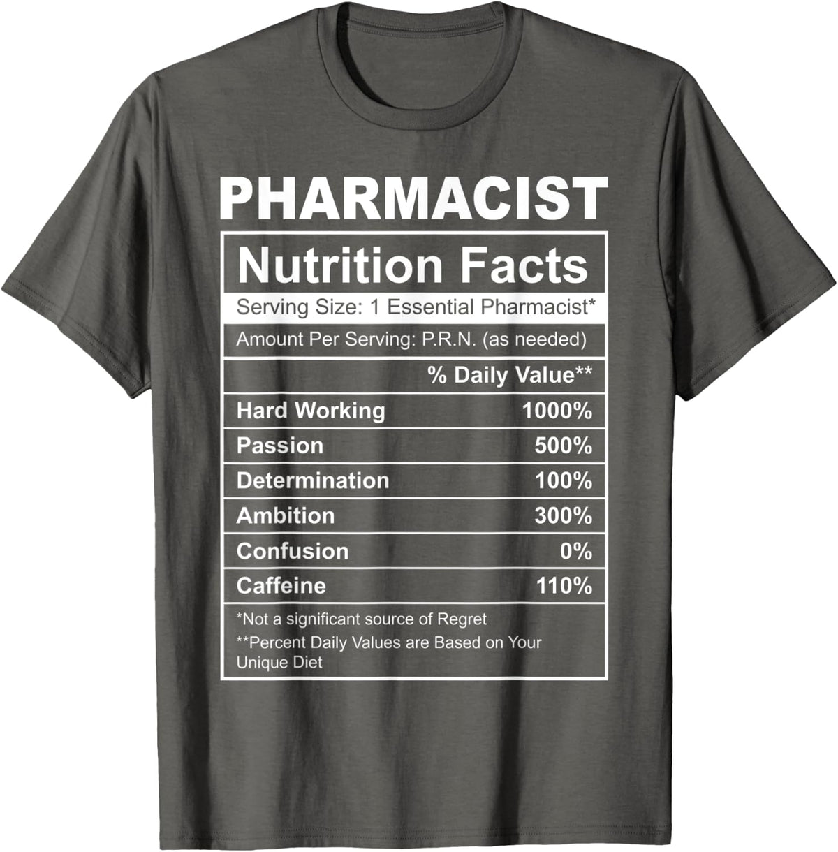Pharmacist Nutritional Facts - Funny Pharmacy T-Shirt - Asphalt Grey