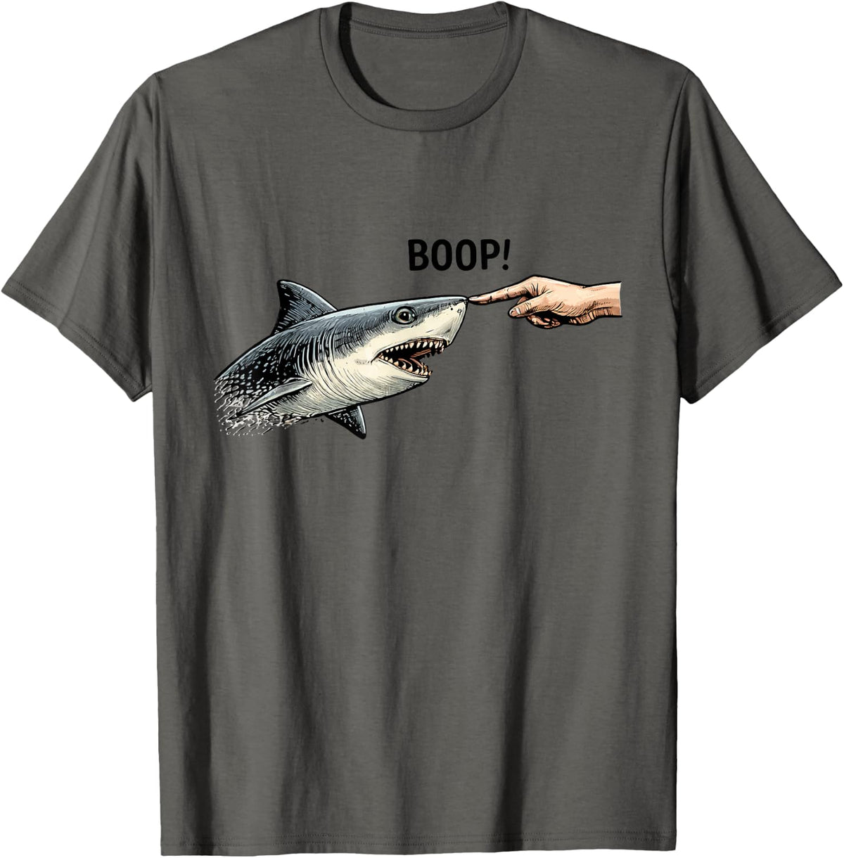 Boop Shark Meme Humor Hand Touching Nose Shark Meme T-Shirt - Asphalt Grey