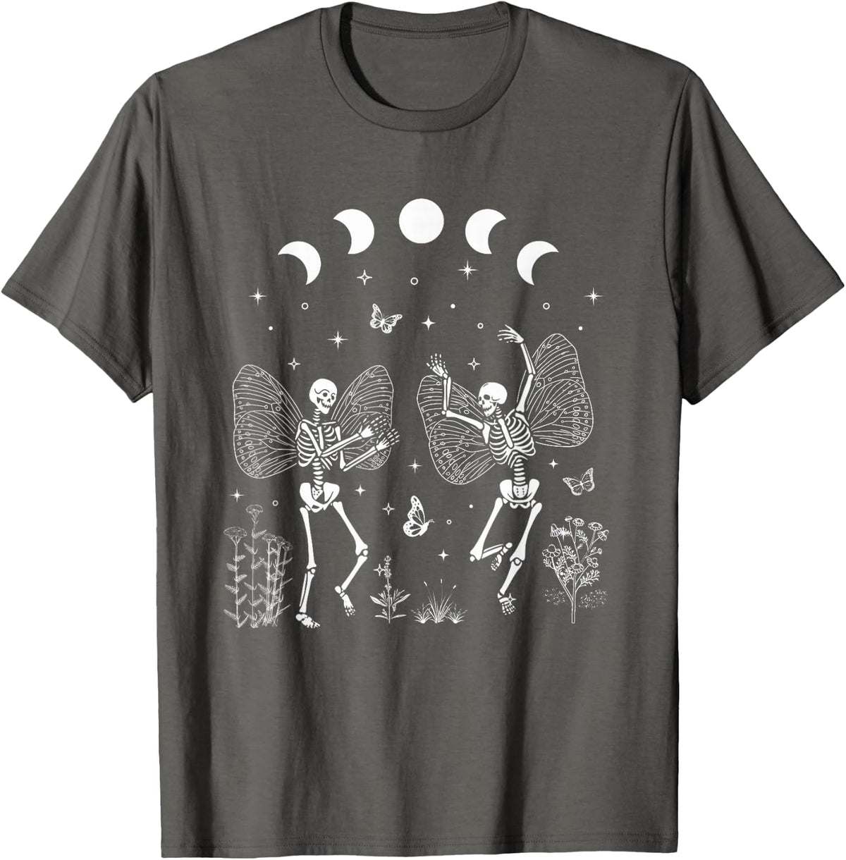 Fairy Grunge Fairycore Aesthetic Butterfly Skeleton Gothic T-Shirt - Asphalt Grey