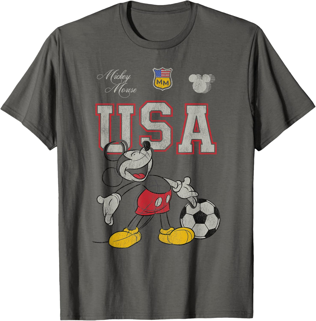 Disney Mickey and Friends USA Mickey Football Soccer Sketch T-Shirt - Asphalt Grey