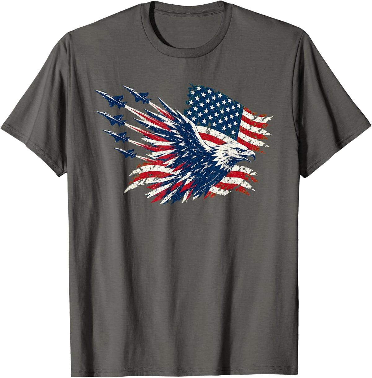 Patriotic Bald Eagle Fighter Jets Aviation USA T-Shirt - Asphalt Grey