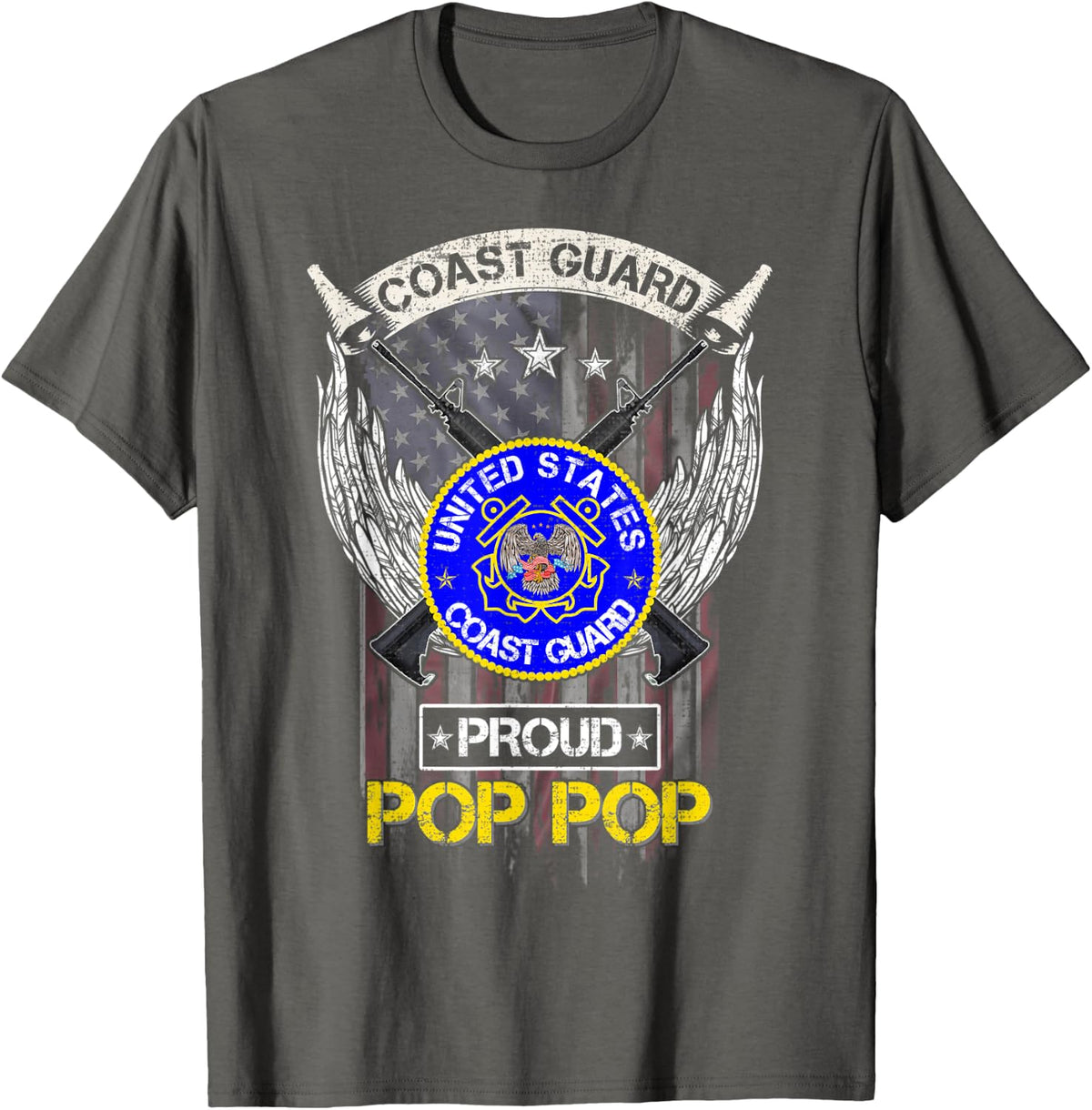 Vintage USA American Flag US Coast Guard Proud Pop Pop Funny Women Men T-Shirt - Asphalt Grey