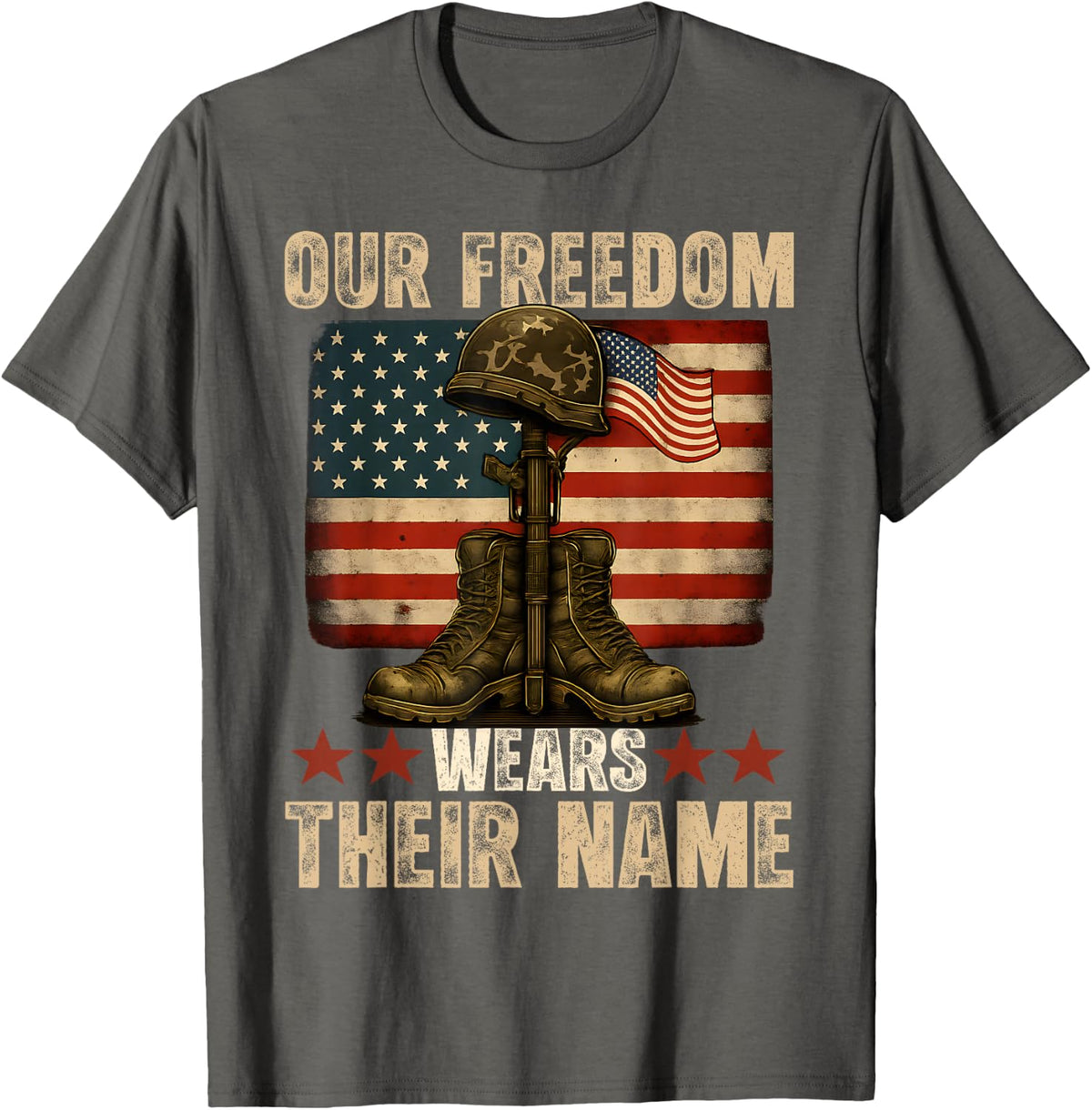 Fallen Soldier USA Flag Memorial Day Patriotic Veterans Day T-Shirt - Asphalt Grey