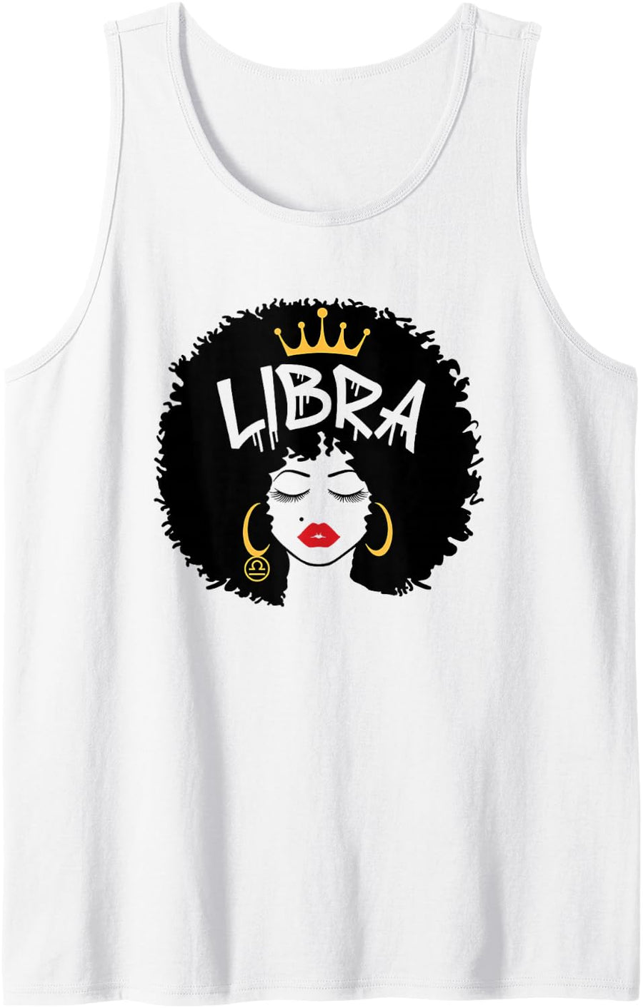 Libra Zodiac Sign African Hair Style Queen Afro Astrology Sleeveless Tank Top - White