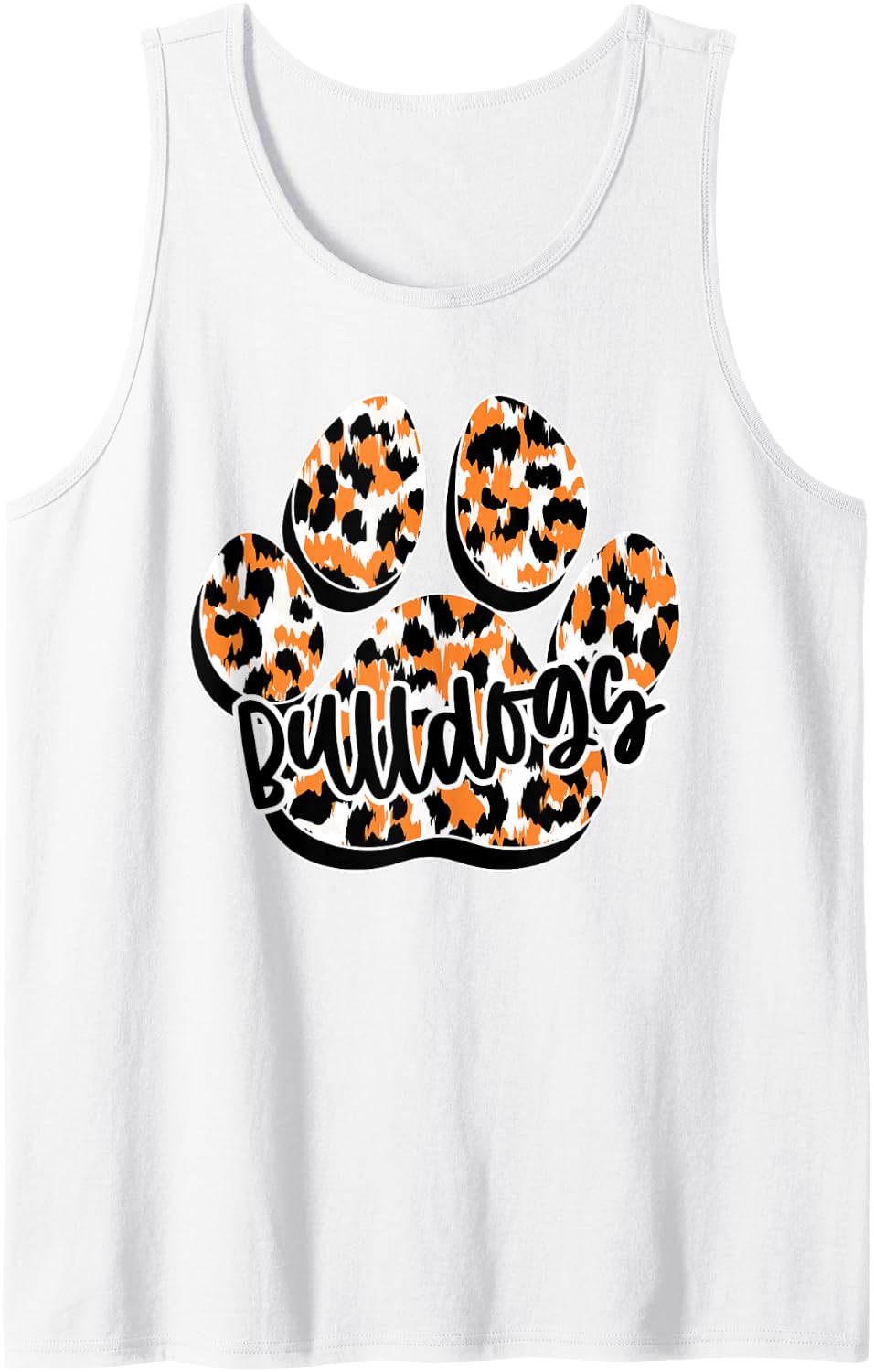 Orange Bulldogs Leopard Paw Print Leopard School Mascot Tank Top - White