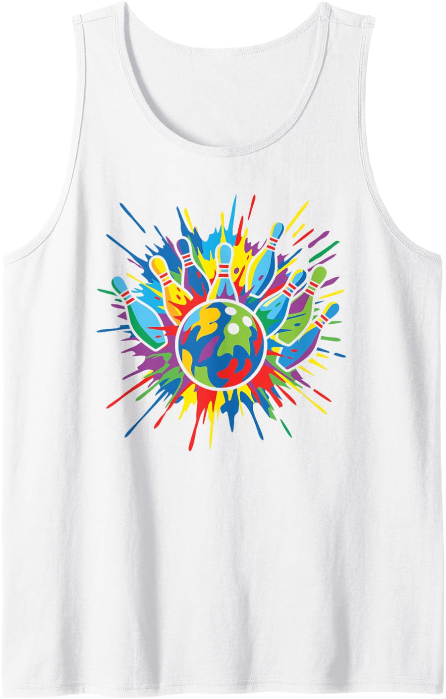 Bowling Game Colorful pins and Ball Sport Bowler Graphic Sleeveless Tank Top - White