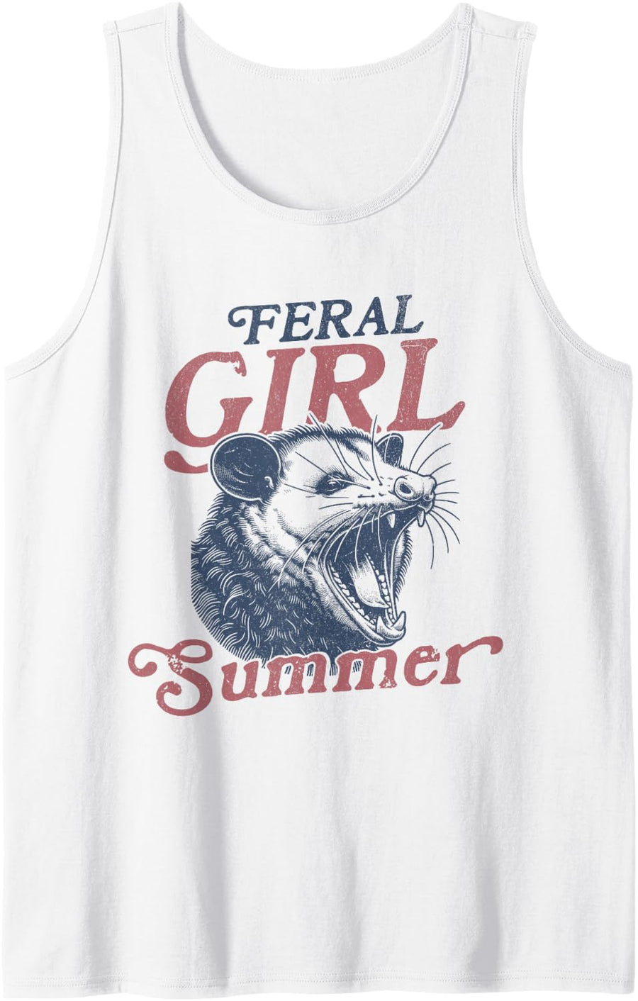 Vintage Feral Girl Summer Opossum Tank Top - White