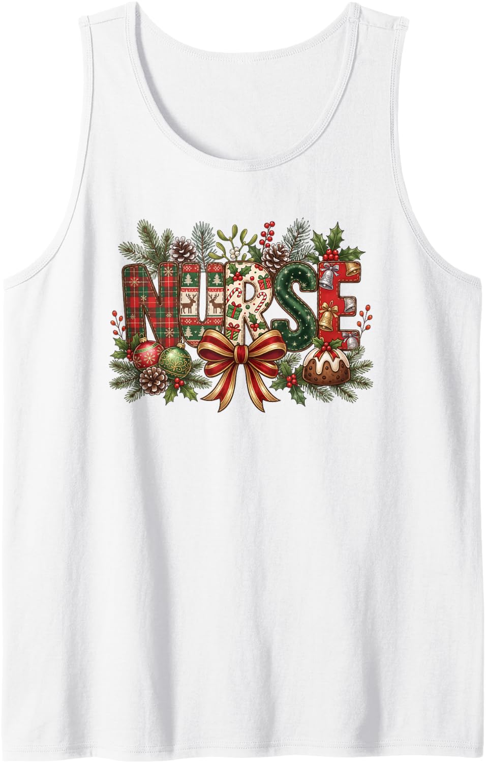 Merry Christmas Nurse Festive Holiday Coquette Bow Sleeveless Tank Top - White