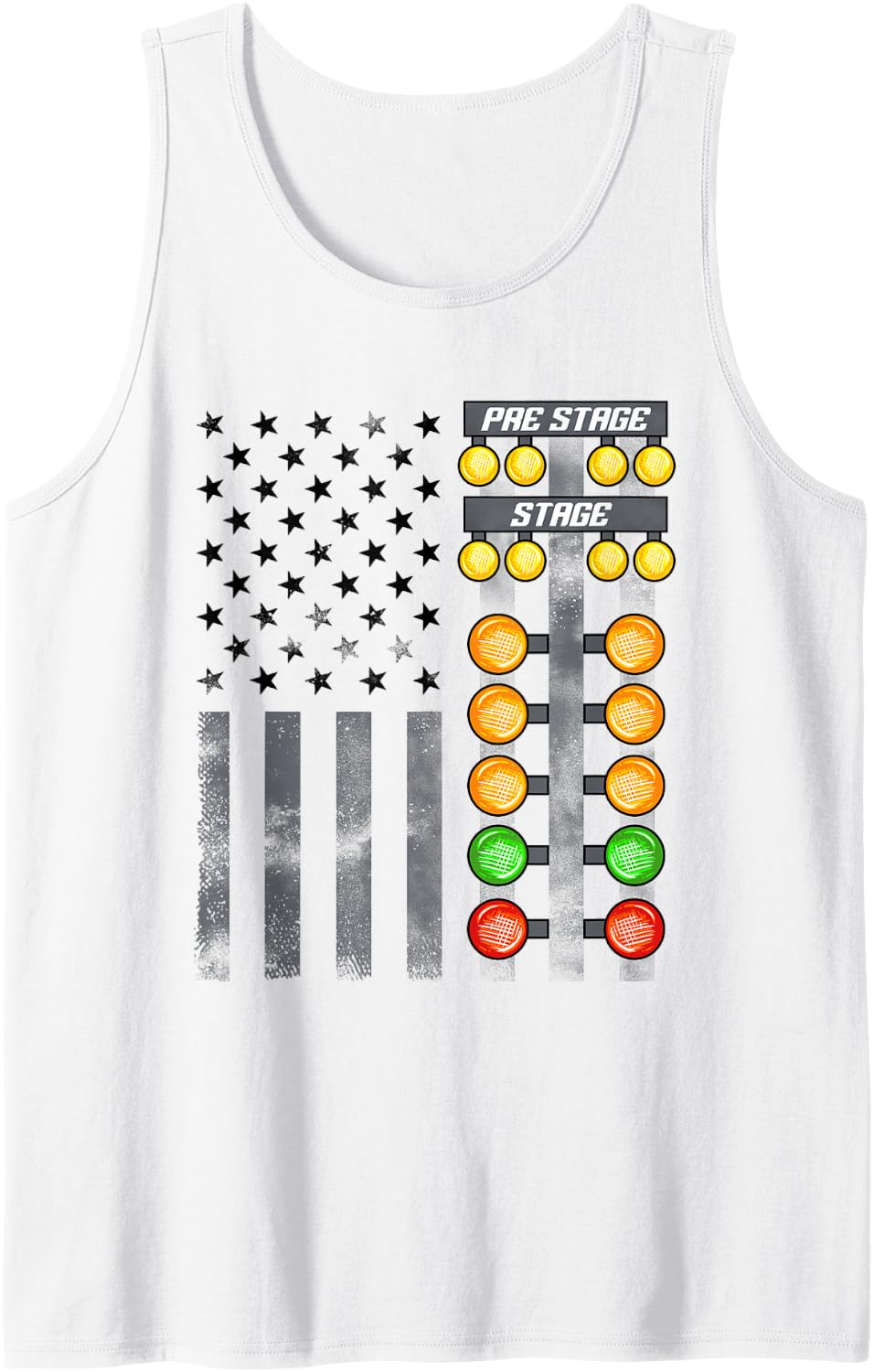 American Flag Drag Racing Strip Tree Light Dragster Sleeveless Tank Top - White