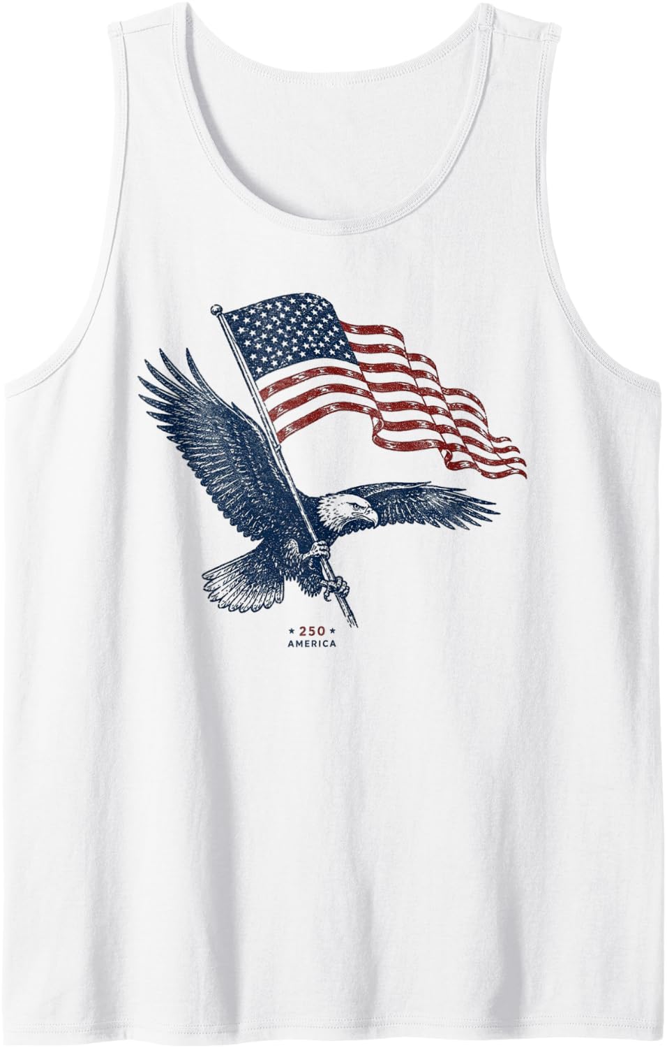 250th America Eagle Flying Distressed American Flag Sleeveless Tank Top - White