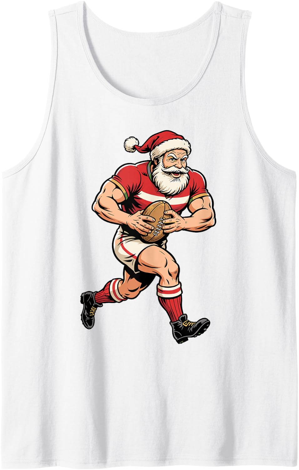 Funny Santa Playing Rugby Christmas Holiday Men Women Kids Sleeveless Tank Top - White