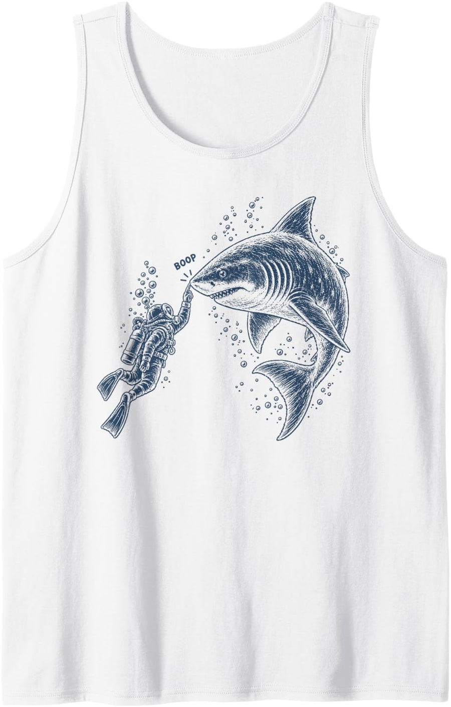 Boop Shark Scuba Diver Funny Great White Diving Ocean Meme Sleeveless Tank Top - White