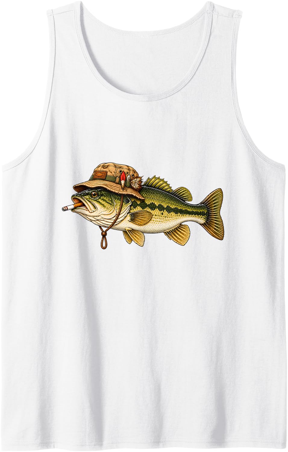 Largemouth Bass Fishing Vintage Fisherman Outdoor Angler Sleeveless Tank Top - White