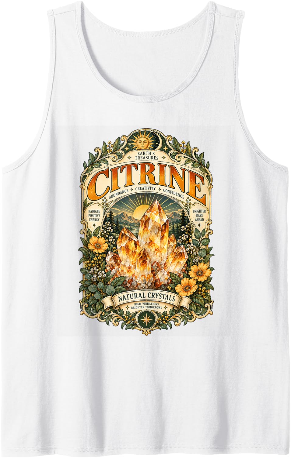 Citrine Graphic Vintage Gemstone Crystal Sleeveless Tank Top - White